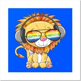 Cool Cartoon Cute Lion with sun glasses Posters and Art